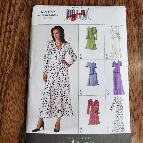 90s Vogue Pattern 7822 Semi Fitted Blouse Hidden Snaps A Line Skirt 14 16 18 - Picture 2 of 3